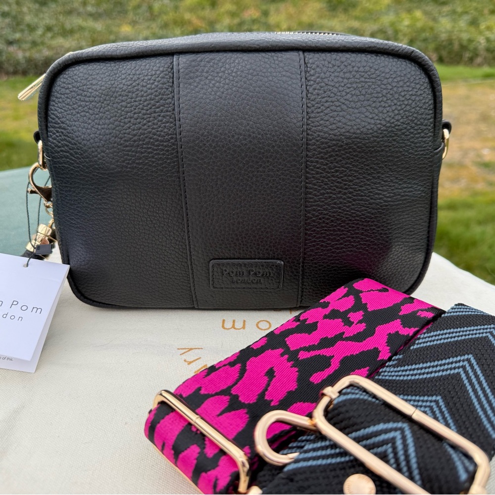 Pom Pom London City Black Crossbody Bag with straps